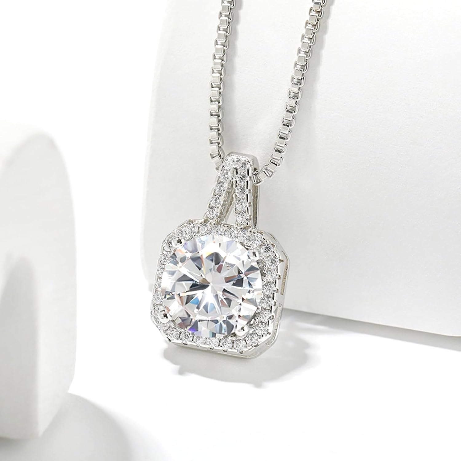 Cubic Zirconia Necklace and Earrings Set for Women 14K White Gold Plated Bridesmaid Silver Jewelry Set for Women Pendant Necklace Hypoallergenic Stud Earrings Set Jewellery Gift for Mom Wife Bride Bridesmaid - Image 5