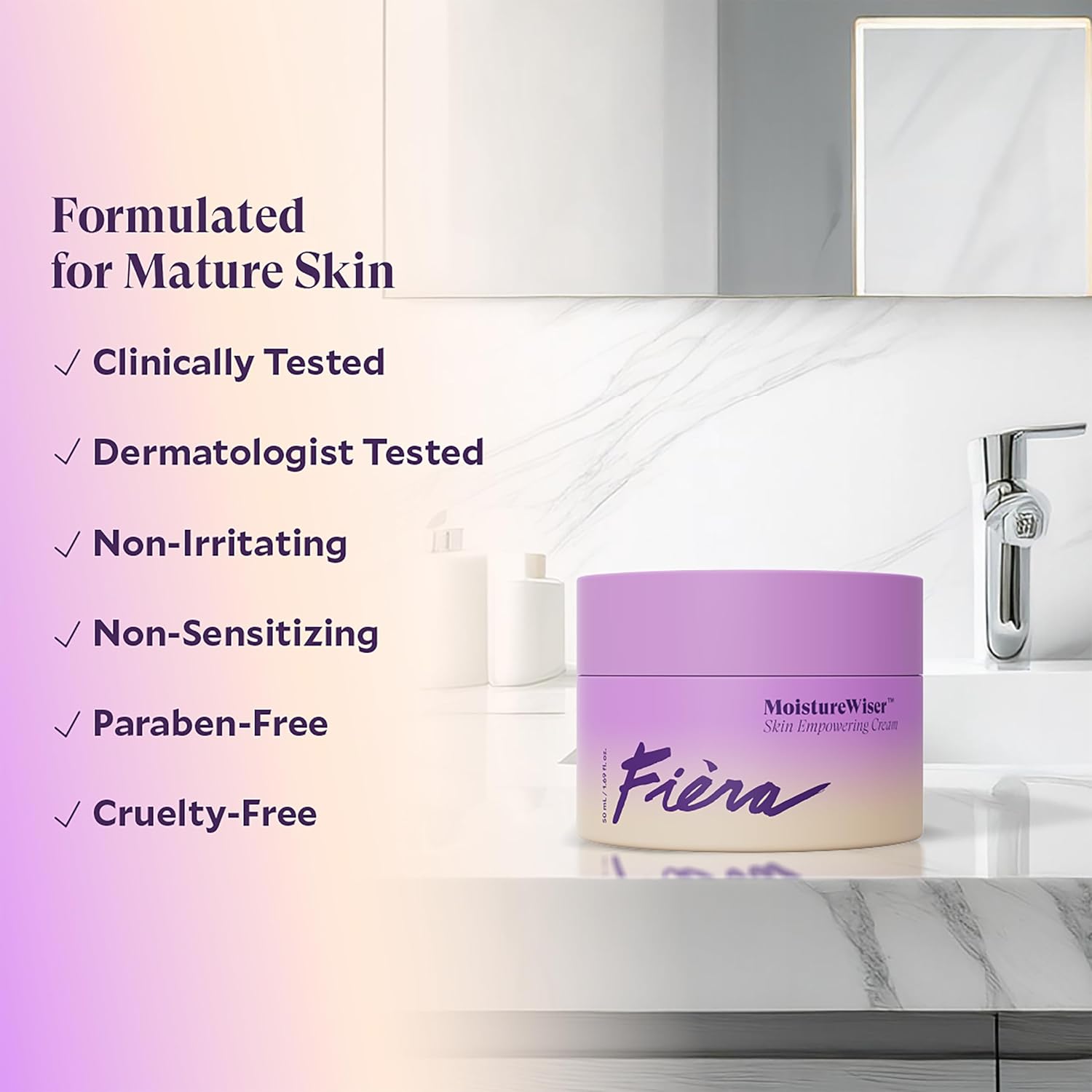 FIÈRA MoistureWiser – Advanced Anti-Aging Moisturizer for Mature Skin, Tightens, Hydrates & Reduces Fine Lines & Wrinkles for a Youthful Look – 1.69 FL. OZ. / 50 ML - Image 4