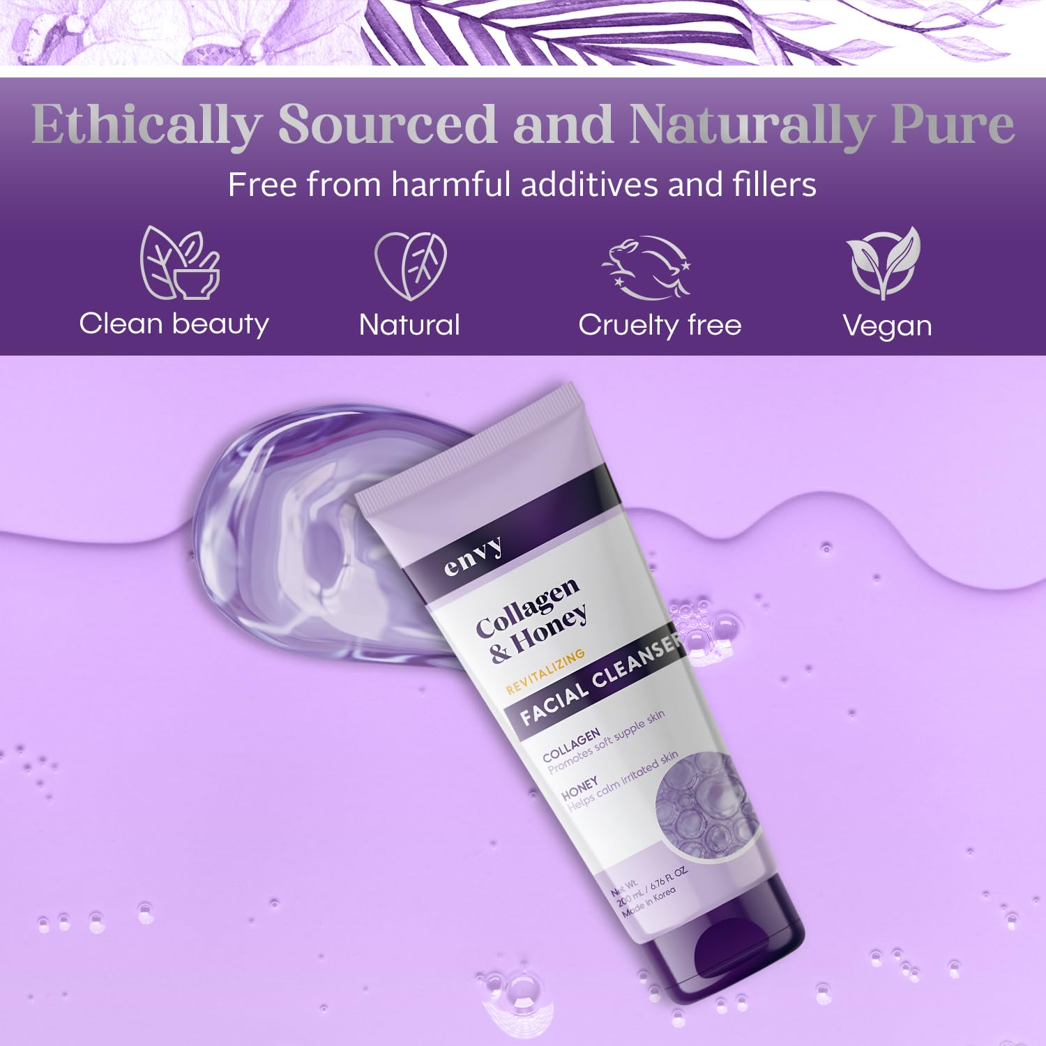 Envy Facial Cleanser with Collagen & Honey - Reduces Fine Lines, Wrinkles & Hydrates Skin - Clean, Cruelty-Free Korean Skin Care for All Skin Types - Dermatologist Tested - 6.76 oz - Image 6