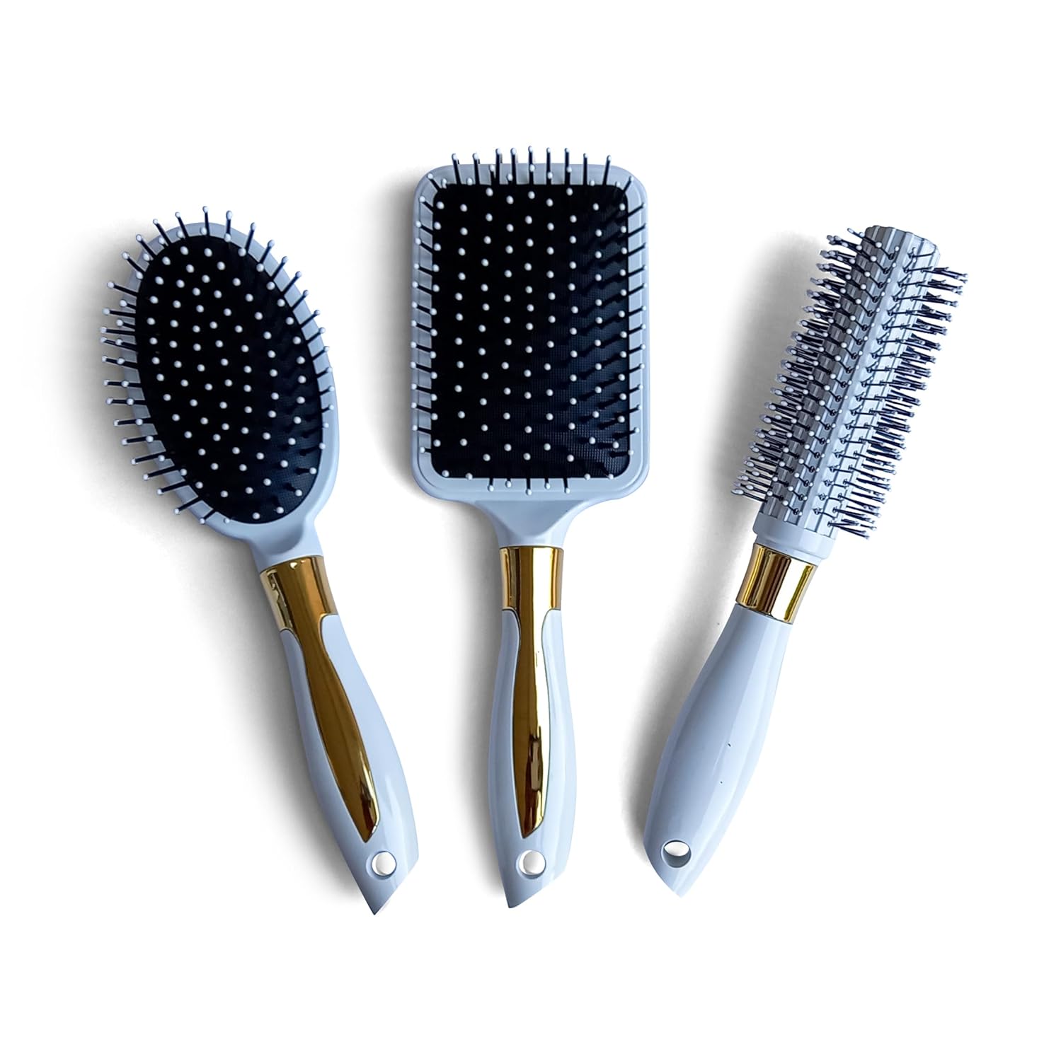 3Pcs Luxury Hair Brush Set, Premium Style Round Oval and Paddle Hair Brushes for All Hair Types (Ivory White)