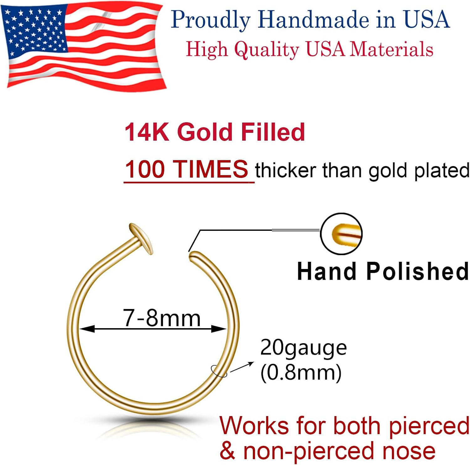 LUCKYJEWUS Small Thin Nose Ring Hoop for Women, 14k Gold Filled or 925 Sterling Silver Nose Piercing Jewelry, Adjustable - Image 3