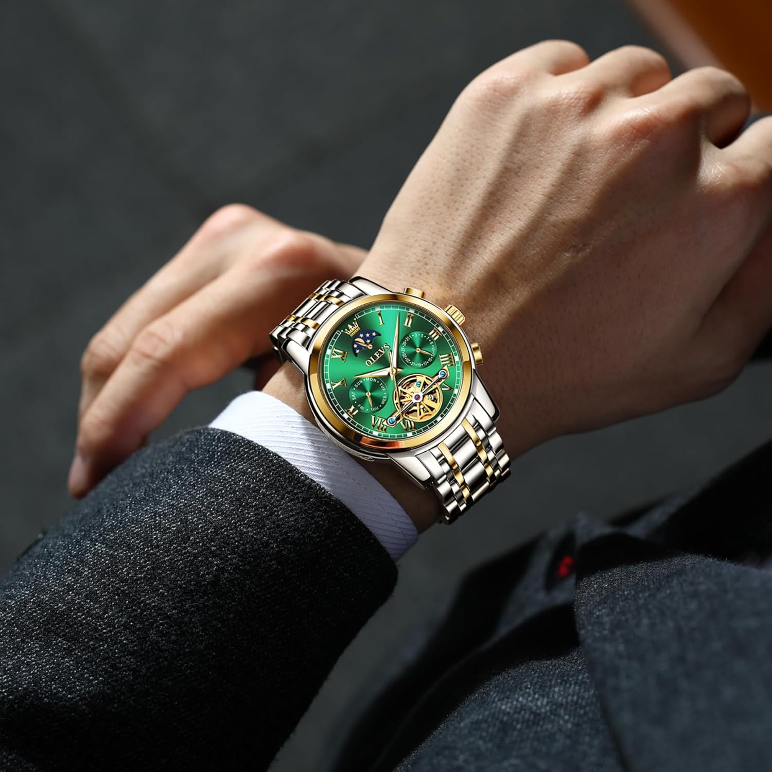 OLEVS Automatic Mechanical Watches for Men Self Winding Waterproof Stainless Steel Men's Wrist Watches Luxury Expensive Watch,Adjustable Bracelet (Gift Tool) - Image 2