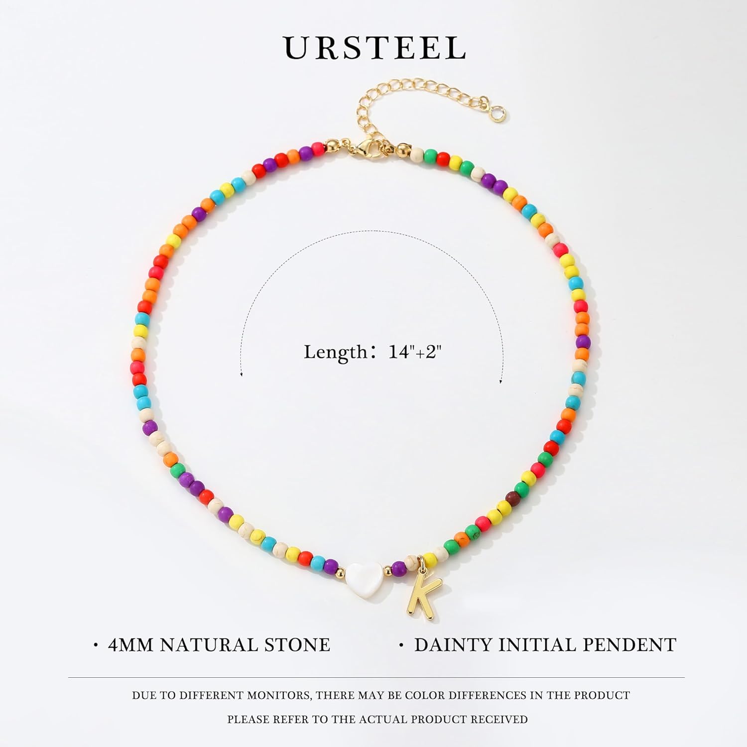 Ursteel Colorful Initial Cute Necklaces for Girls - Trendy Beaded Choker Necklace for Women Teen Girl, Personalized Letter Initial Gifts for Women Kids Jewelry - Image 6