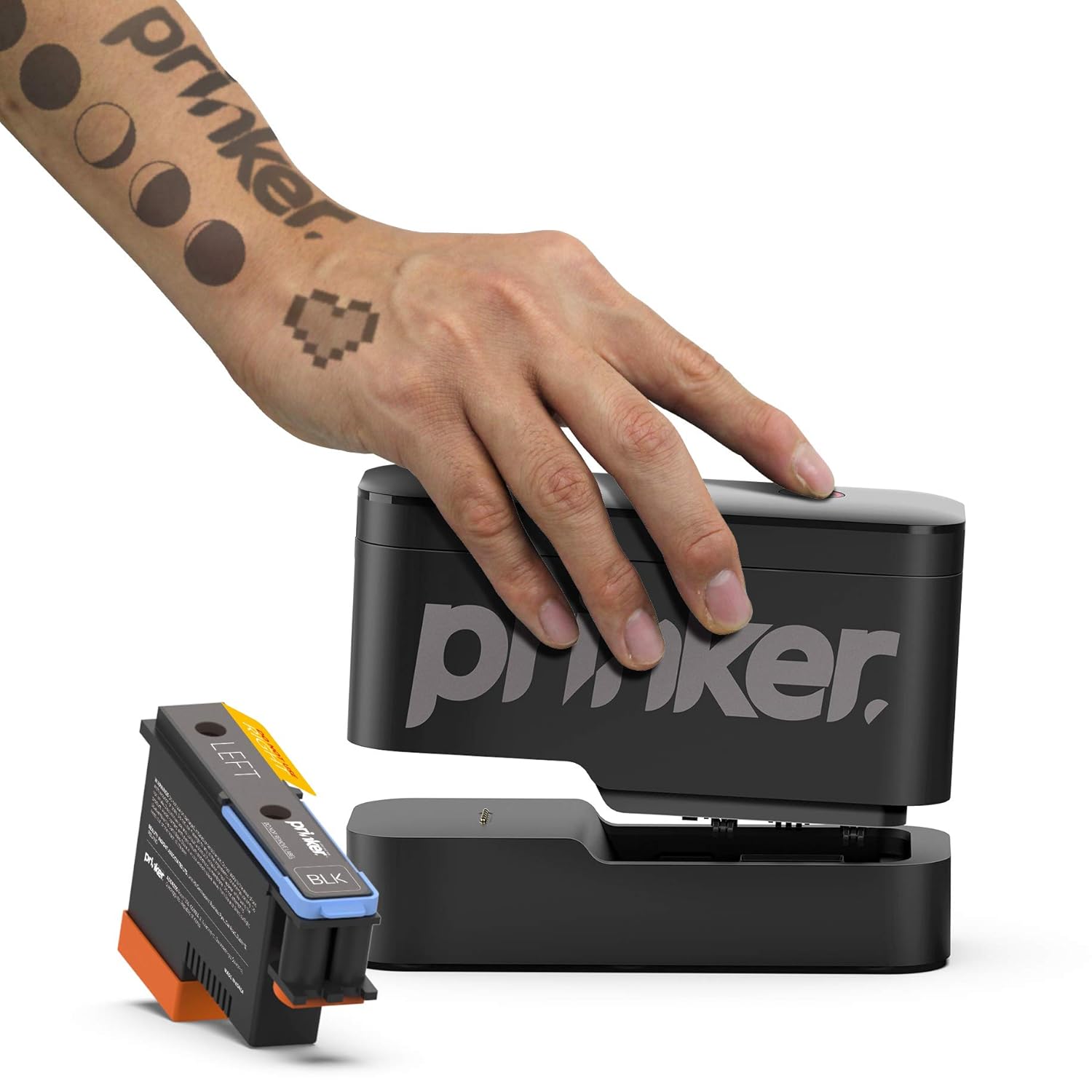 Prinker S Temporary Tattoo Device Package for Your Instant Custom Tattoos with Premium Cosmetic Black Ink