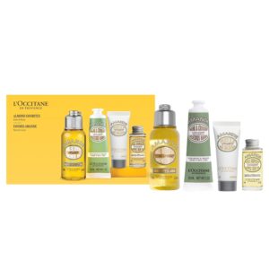 L’Occitane Almond Favorites Set: Cleansing Shower & Supple Skin Oils, Hand Cream & Moisturizer, Travel Size Skincare Essentials, Bath & Body Gift Set