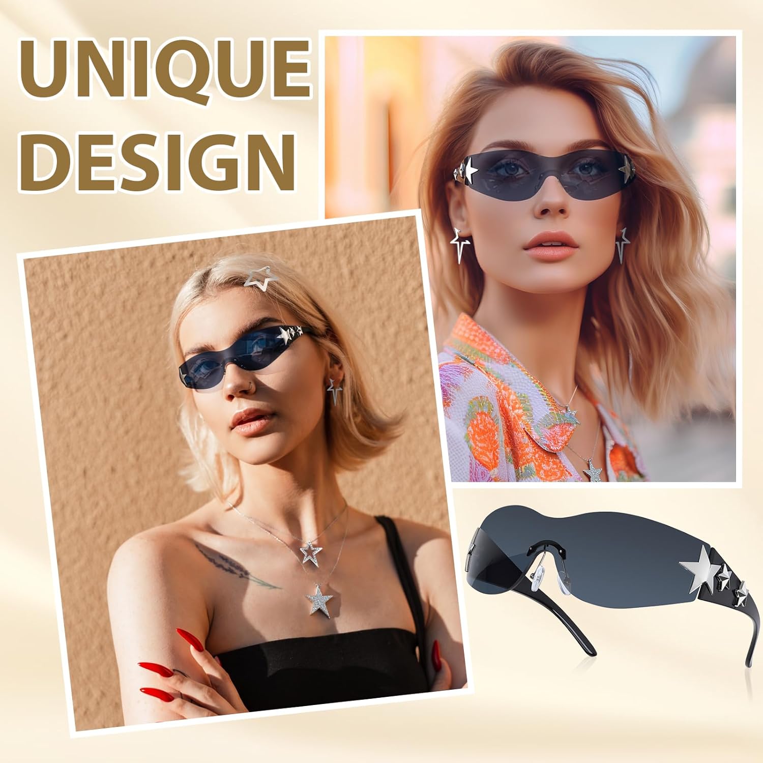 Y2k Accessories Set Included Star Y2k Grunge Necklace Sunglasses Hip Hop Pants Chain Star Hair Clip Spike Star Earrings Dangle Stars Bracelet, Christmas Jewelry Gift for Women - Image 3