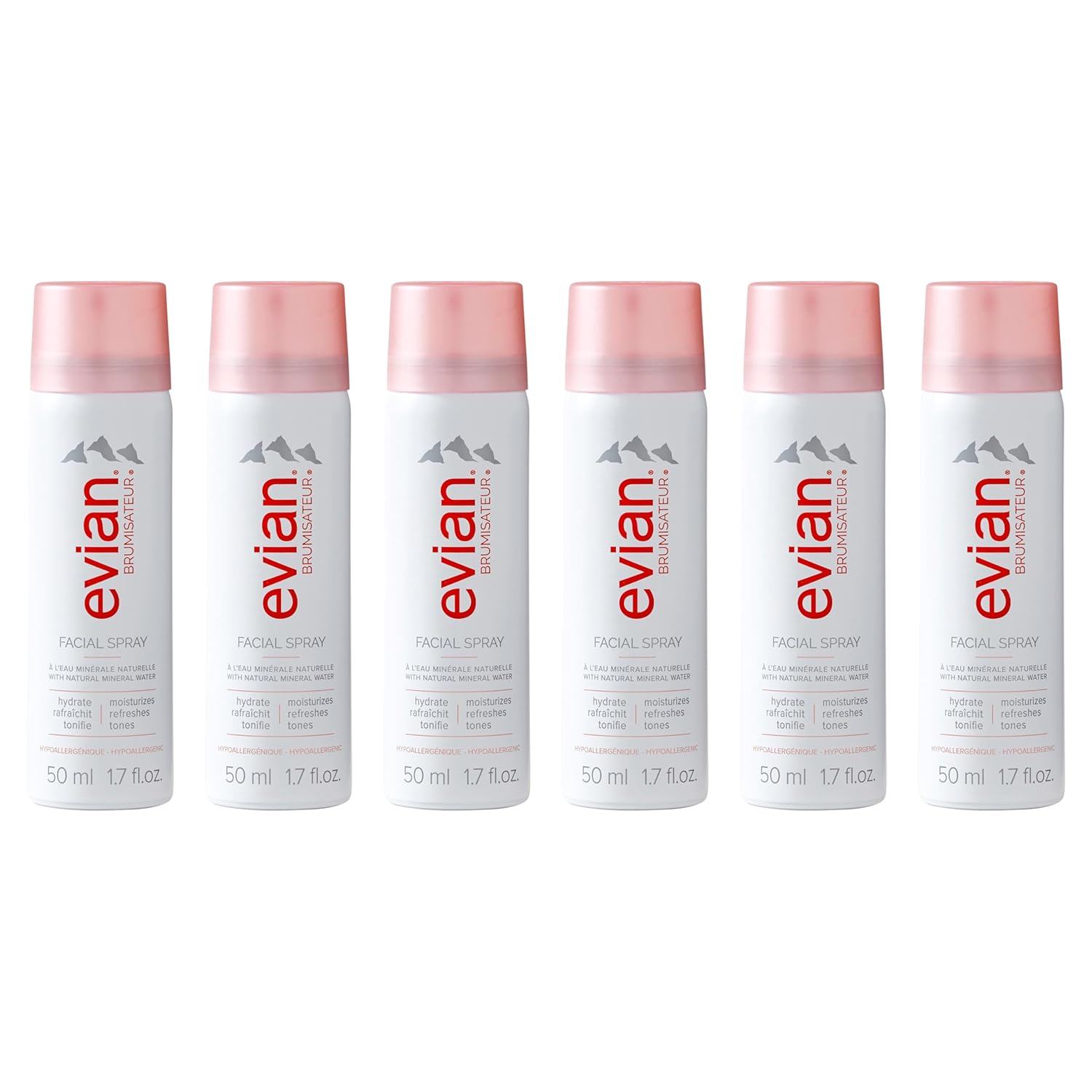 Evian Facial Spray 1.7 oz - Hydrating Mineral Water Mist for Face & Skin - Refreshes Makeup and Tones Skin - TSA-Approved Mini Facial Spray Set for Daily Skincare Hydration