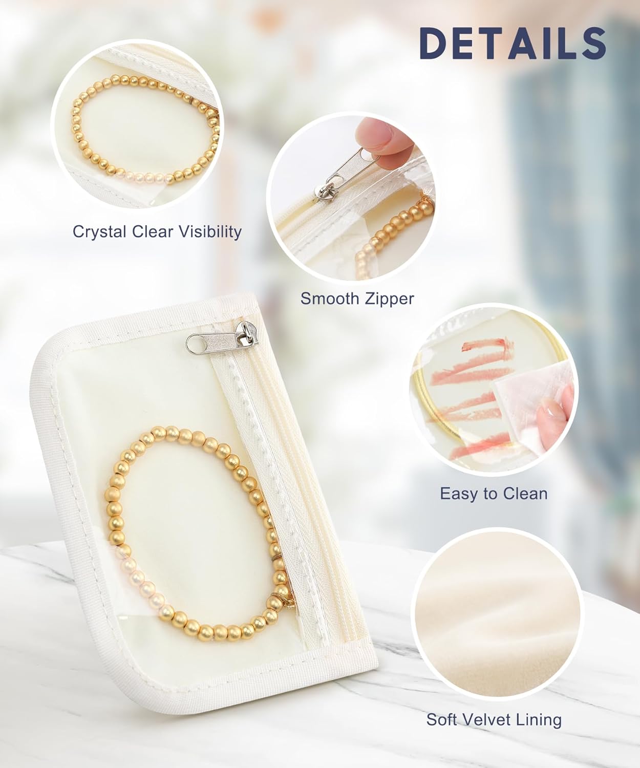 10Pcs Clear Velvet Zipper Travel Jewelry Organizer, Portable Anti Tarnish Jewelry Storage Pouch Bag Gift for Women Girl - Image 3