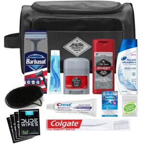 Convenience Kits International Men’s Premium 15-Piece Kit wth Travel Size TSA Compliant Essentials, Featuring: Head & Shoulders Dandruff Shampoo Classic Clean and Palm Scalp Brush in Black Dopp Bag