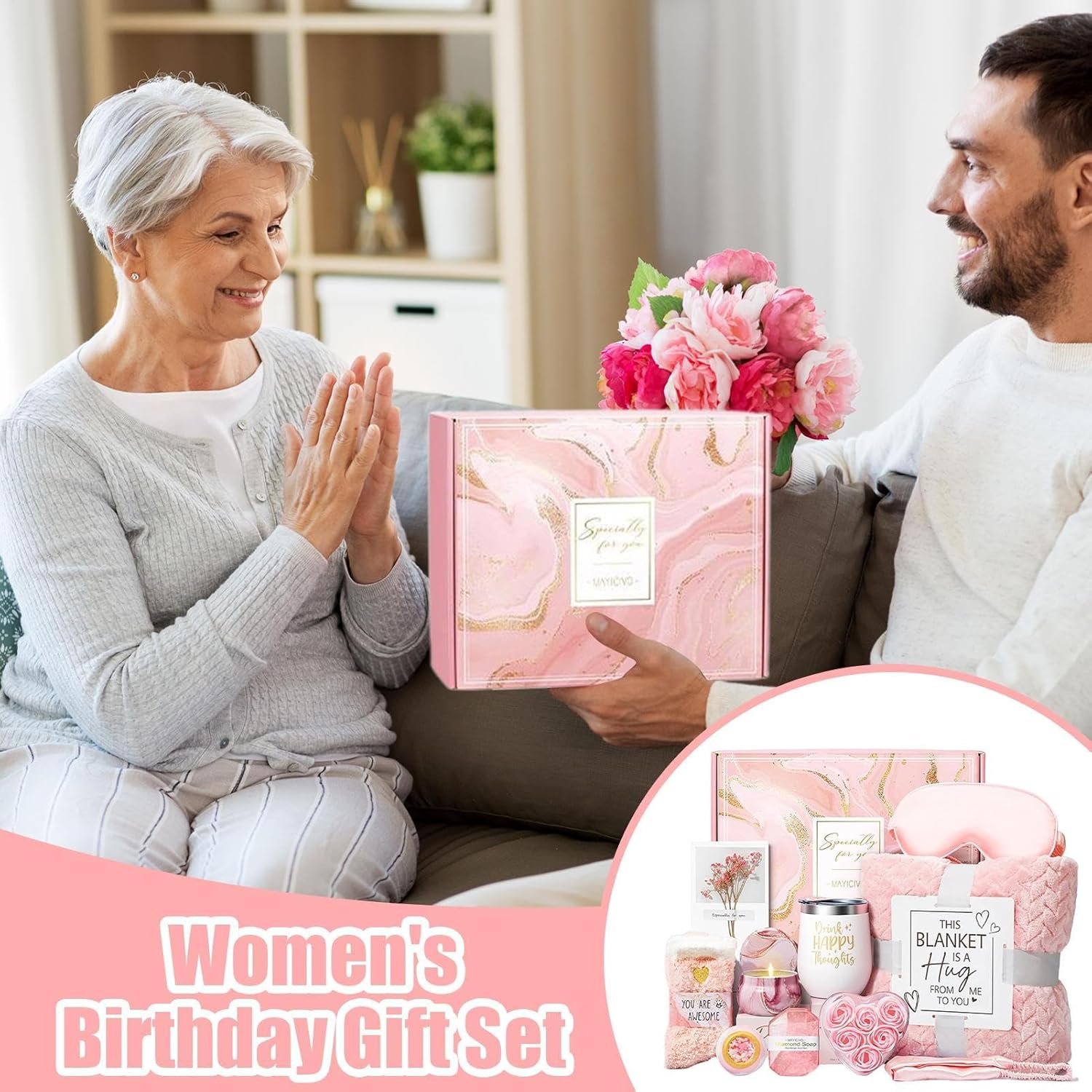 Self-Care Kit Birthday Gift For Women, Luxury Roses Relaxing Spa And Flannel Blanket Kit For Mom Her Friends Sister - Image 4