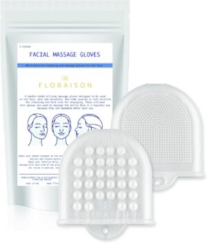 2 Mini Gloves Mini Glow Soft Silicone Facial Cleansing Brush and Face Massager Luxury Skincare Gift (Metallic White)