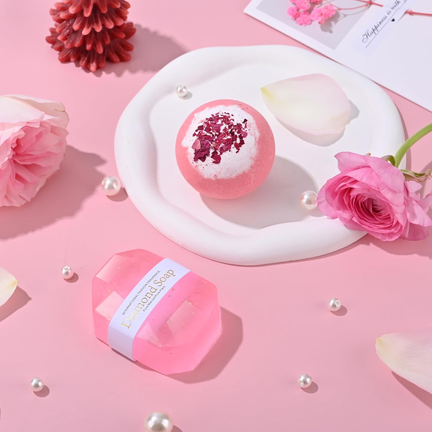 Birthday Gifts for Women Pink Relaxing Spa Gift Baskets Self Care Gift Get Well Soon Gifts Set, Mothers Day Gifts for Mom, w/ Luxury Blanket INSPEAUTY - Image 7