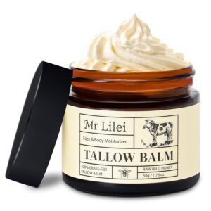 Grass-Fed Beef Tallow Balm for Skin with Raw Honey – Face & Body Moisturizer – Natural Whipped Skin Care Cream for Dry Skin- Hydrating Body Lotion for Nourishment (50g/1.76oz)