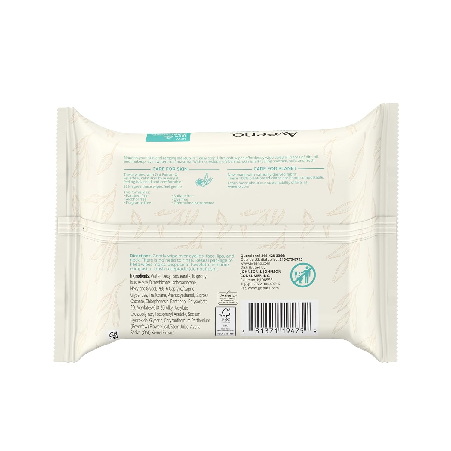 Aveeno Calm + Restore Unscented Makeup Remover Face Wipes, Fragrance Free Facial Cleansing Towelettes with Oat Extract & Calming Feverfew Leave Skin Feeling Soothed, Alcohol Free, 25 ct - Image 7