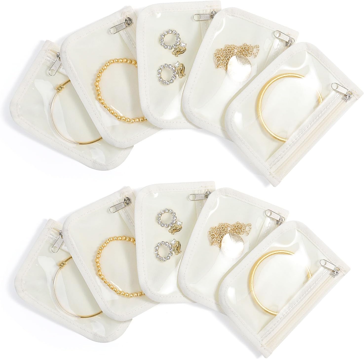 10Pcs Clear Velvet Zipper Travel Jewelry Organizer, Portable Anti Tarnish Jewelry Storage Pouch Bag Gift for Women Girl