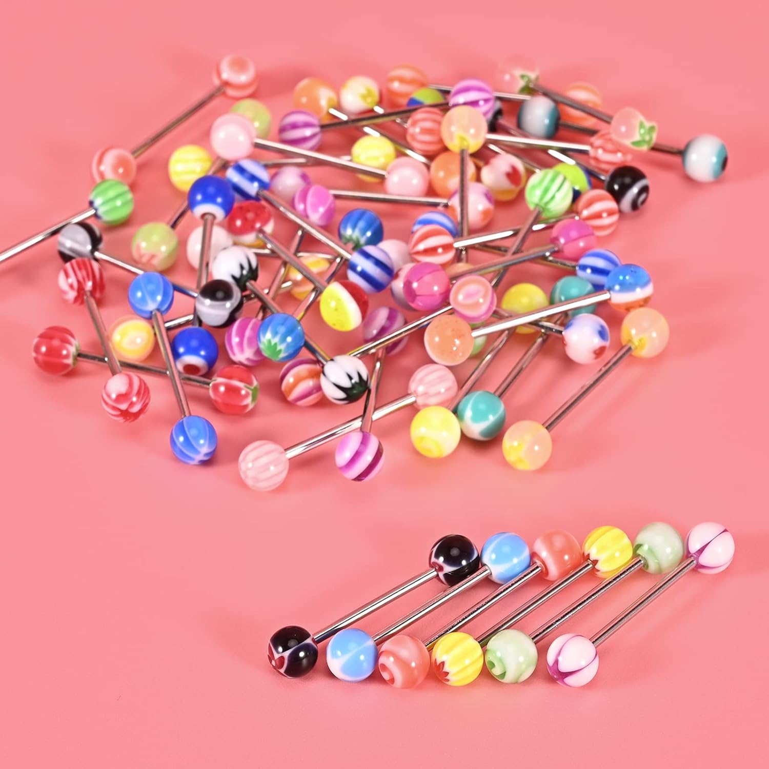 20 X Tongue Bars Surgical Steel & plastic Barbell Rings flexible nipple and lip small balls Body Piercing women Jewellery Acrylic Tongue Rings for men and girls - Image 3