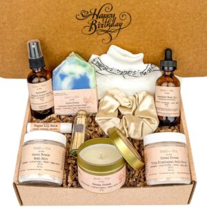 Happy Birthday Spa Gift Box for Women – Handmade Self Care Package for Woman – Relaxing, Pampering & Stress Relief Gift Baskets for Women, Mom, Friend, Wife, Sister, Aunt, Her – Luxury Birthday Gift