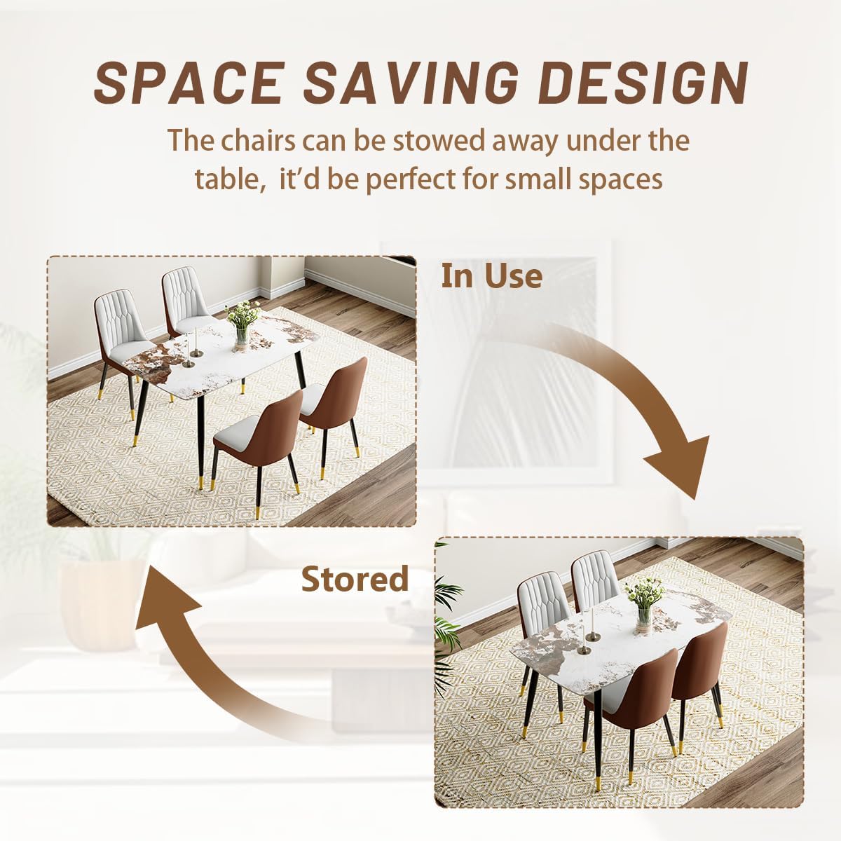 Small Dining Table Set for 4, 50'' Sintered Stone Table, Easy to Assemble, Suitable for Small Spaces - Image 7