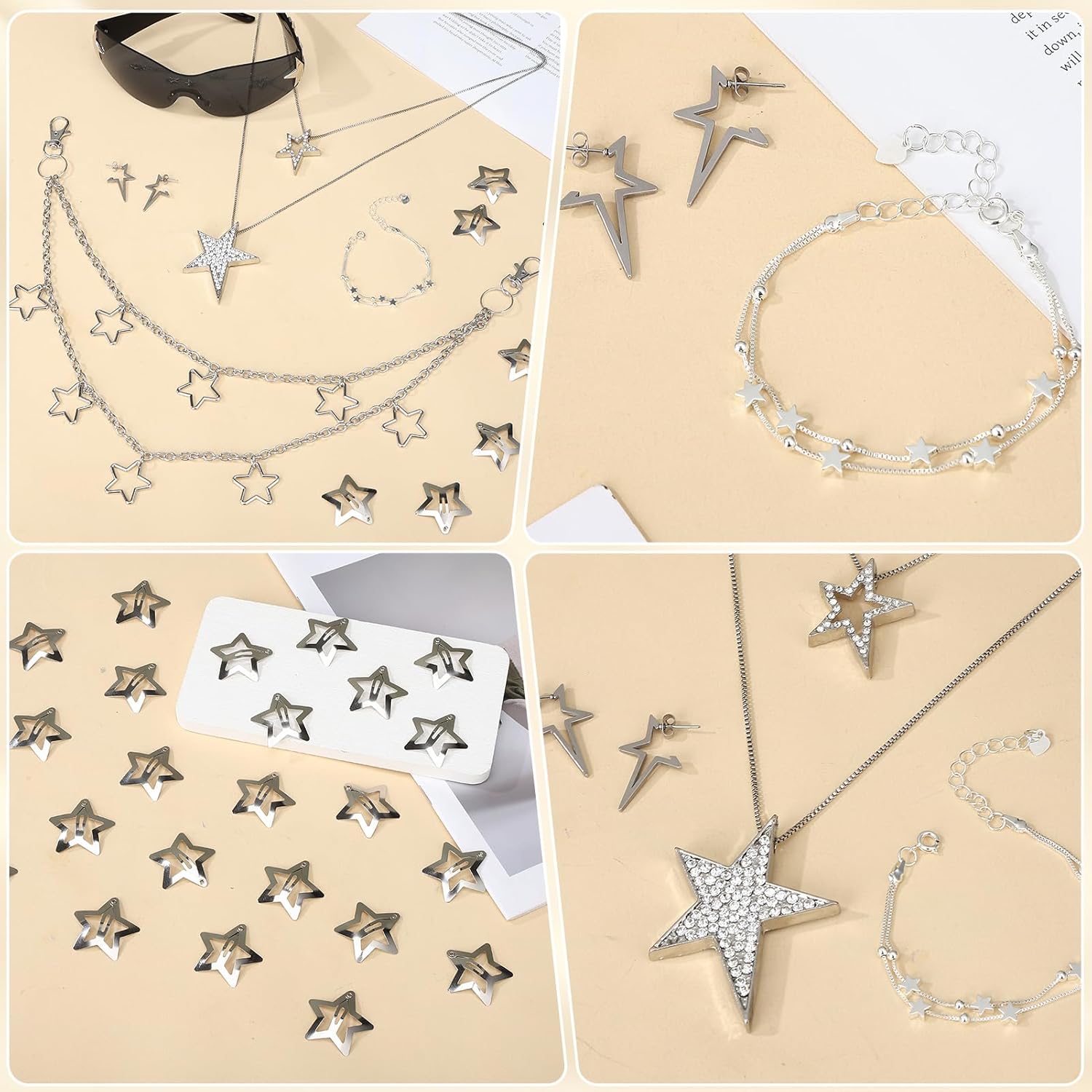 Y2k Accessories Set Included Star Y2k Grunge Necklace Sunglasses Hip Hop Pants Chain Star Hair Clip Spike Star Earrings Dangle Stars Bracelet, Christmas Jewelry Gift for Women - Image 8