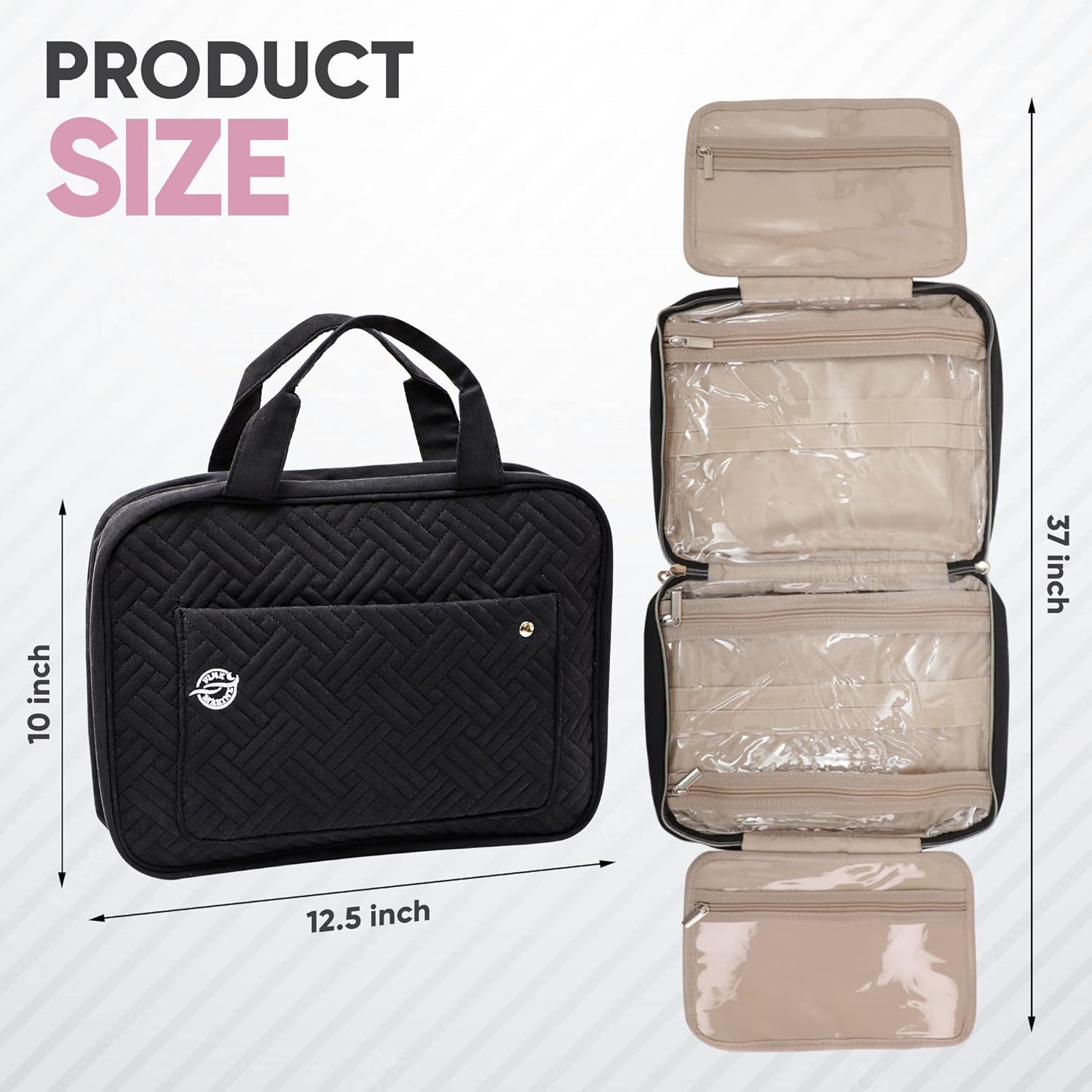 Pink Marine Travel Hanging Toiletry Bag for Women and Men, Luxury Cosmetics and Makeup Organizer with Full-Size Pockets, Waterproof Exterior, Hands-Free Hook, (Black, Large) - Image 4