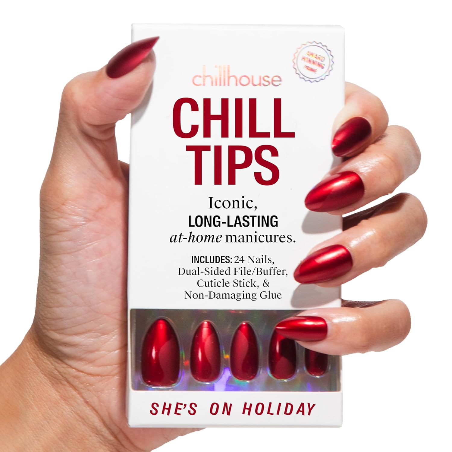 Chillhouse - Chill Tips, Press on Nails Kit - She's on Holiday (Almond) - 30 Nail Shapes & Sizes - Up to 3 Weeks of Wear - Customizable Fit - Reusable - Latina Founded, Women Owned - Beauty, Self Care