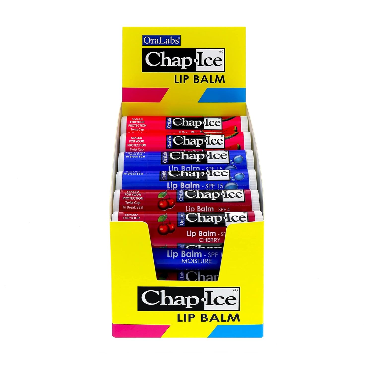 Chap-Ice® | Premium and Traditional Lip Balm for Chapped, Dry, or Windburned Lips | 3 Flavor Assorted (SPF-15) - Cherry, Moisture & Watermelon - 24 Sticks (0.15oz/4.25g) - Image 5