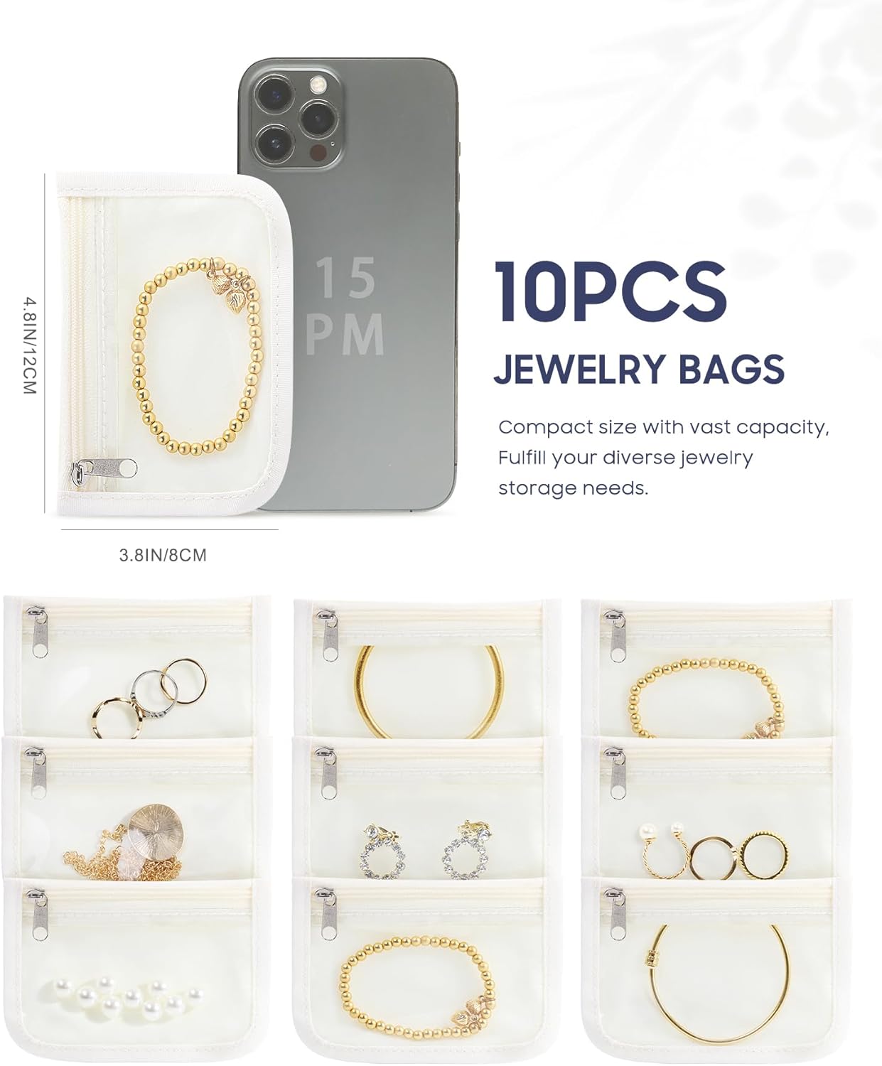 10Pcs Clear Velvet Zipper Travel Jewelry Organizer, Portable Anti Tarnish Jewelry Storage Pouch Bag Gift for Women Girl - Image 5