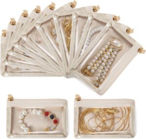 12 Pcs Travel Jewelry Bags for Women Girl, Velvet Jewelry Pouch, Small Clear Jewelry Bag, Zippered Jewelry Organizer, Luxury Jewelry Gift Bags