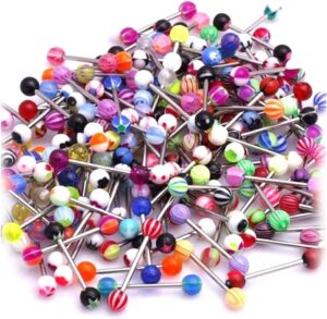 20 X Tongue Bars Surgical Steel & plastic Barbell Rings flexible nipple and lip small balls Body Piercing women Jewellery Acrylic Tongue Rings for men and girls