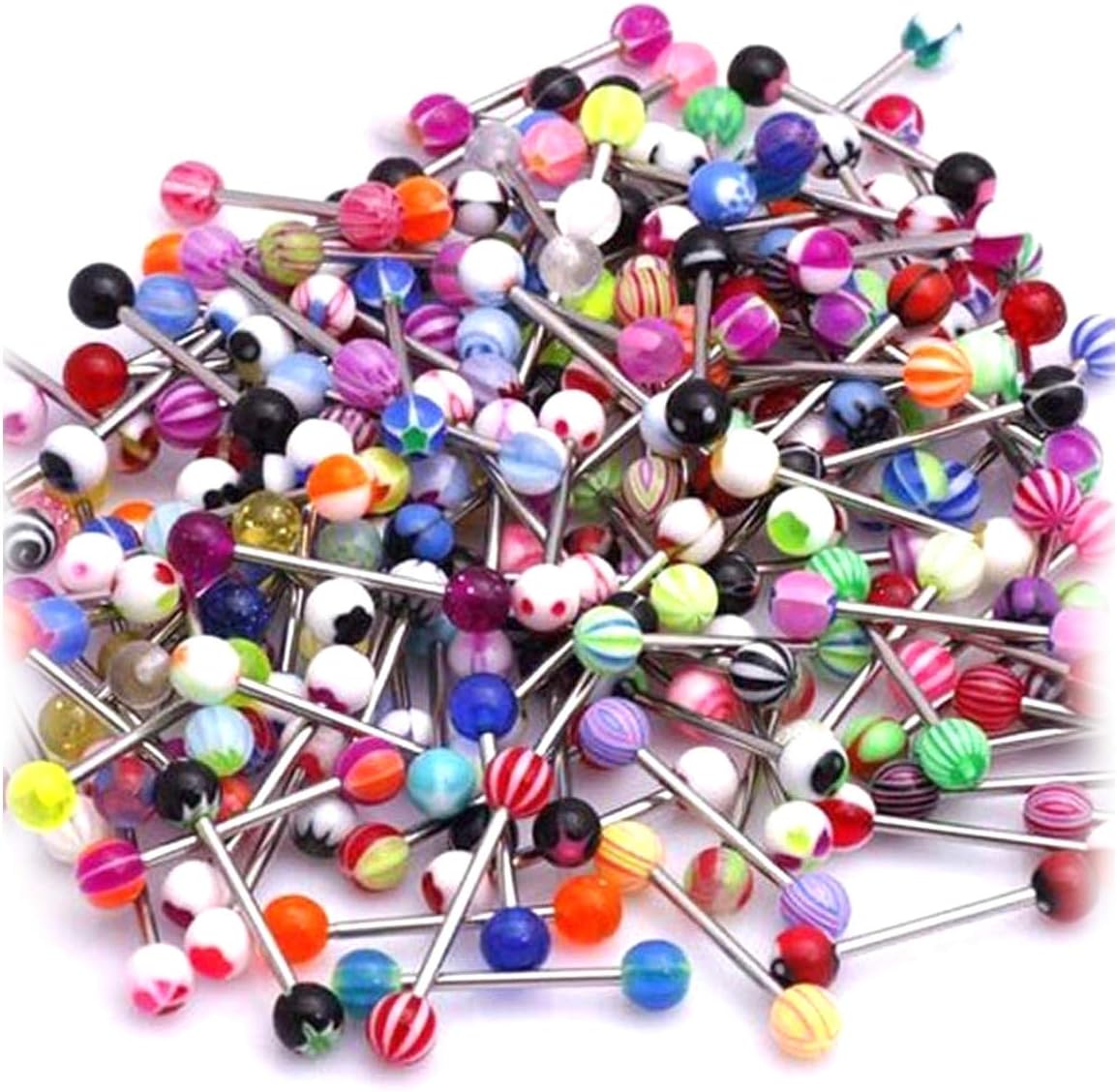 20 X Tongue Bars Surgical Steel & plastic Barbell Rings flexible nipple and lip small balls Body Piercing women Jewellery Acrylic Tongue Rings for men and girls