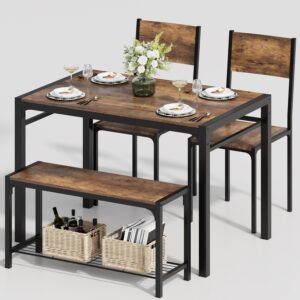 Furmax Dining Table Set for 4, Modern Kitchen Table Bench and Chairs Rectangular Dining Room Table Set with Storage Bench for Small Space, Apartment, Restaurant (Rustic Oak)