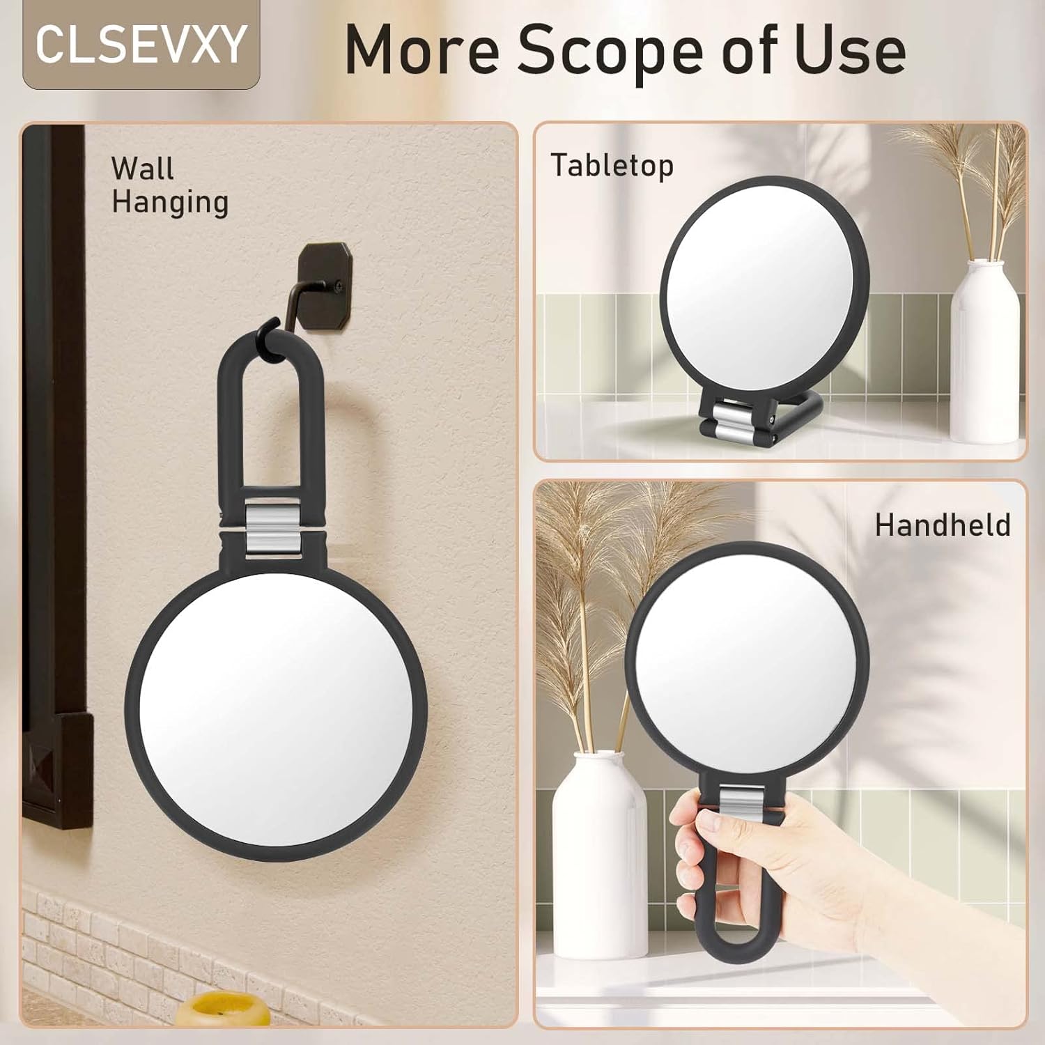 Magnifying Handheld Mirror Double Sided, 1X 15X Magnification Hand Mirror, Travel Folding Held Adjustable Rotation Pedestal Makeup Desk Vanity - Image 5