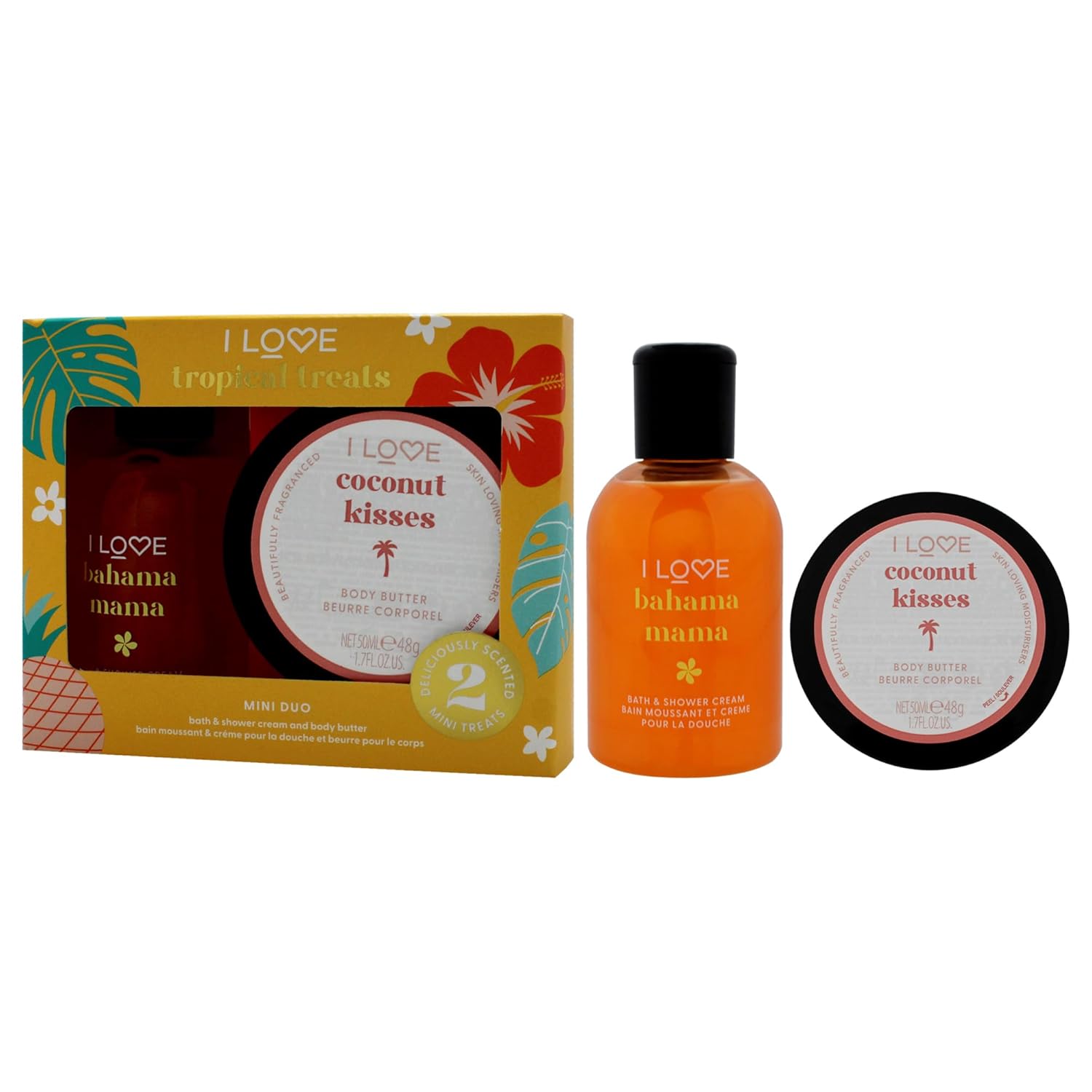 I Love Cosmetics I Love Miniature Troipcal Treat Box for Unisex - 2 Pc 3.3oz Bath and Shower Creme, 1.7oz Body Butter - Image 4