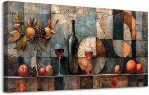 KELIYUAN Wall Art For Kitchen Wall Decor For Living Room Dining Room Decorations Wine Glass Wall Painting Still Life Abstract Pictures Artwork Ready To Hang bar Wall Posters Home Decor 20″x40″
