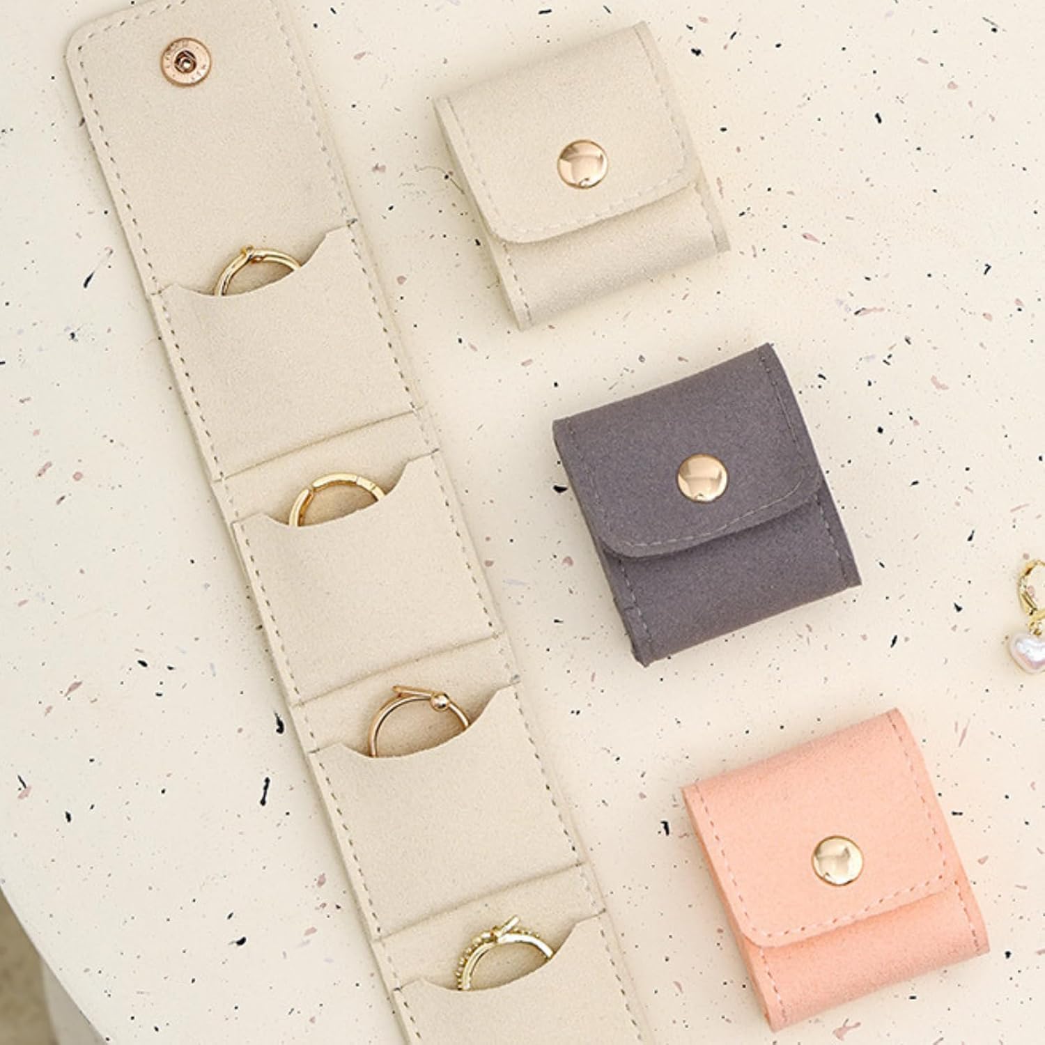 Dehorss/Gem-Hanbss Mini Travel Jewelry Bag, Jewelry Organizer, Mini Pouch, Foldable Multifunctional Travel Jewelrys Pouch With Buckle (Pink) - Image 3