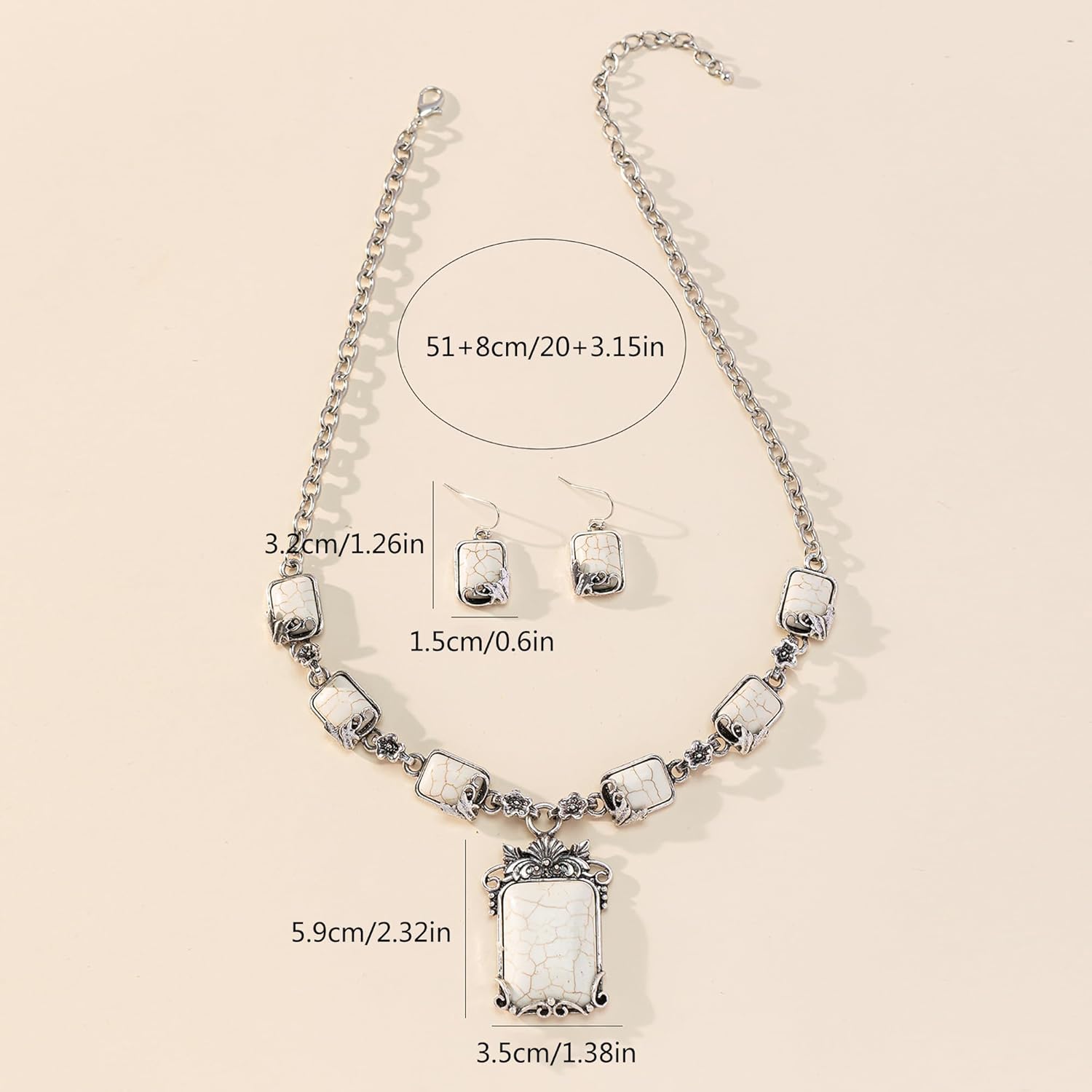 4 PCS Western Turquoise Jewelry for Women Boho Vintage Navajo Pearl Necklace Earring Bracelet Ring Set Country Cowgirl Accessories for Gift - Image 5