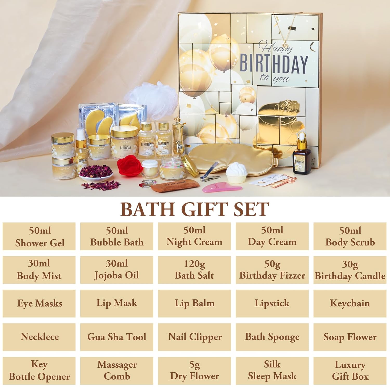 24Pcs Happy Birthday Gifts for Women Mom - Luxury Birthday Presents Spa Gift Set, Bath and Body Gift for Sister Girlfriend Wife Grandma with Necklace, Birthday Gift Set Idea for Women Female Friends - Image 2