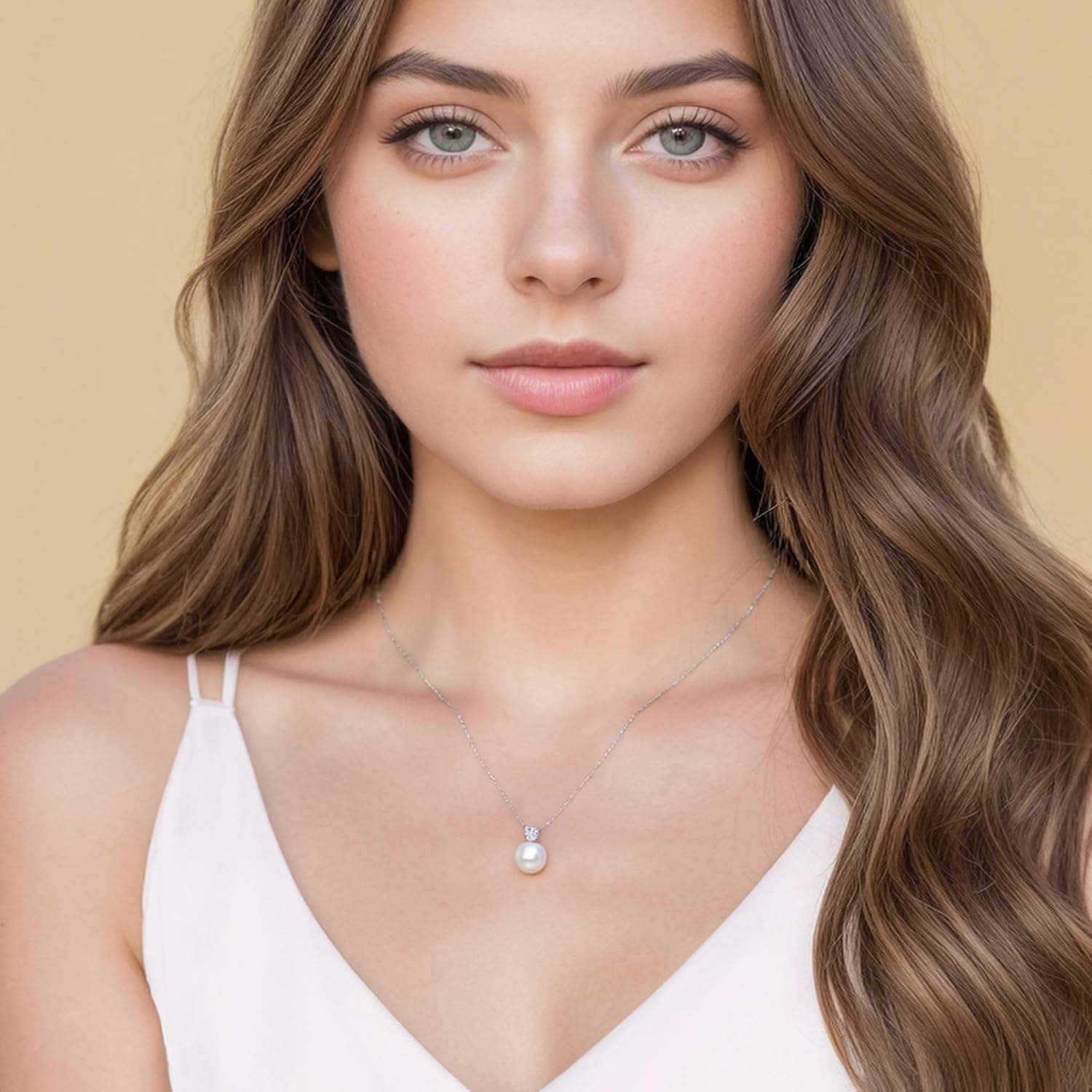 SUNFEEL Single Pearl Necklace for Women, 925 Sterling Silver 14K Gold Plated Pearl Pendant Necklace Inlaid Cubic Zirconia Gift for Mom Wife Girlfriend Bride Wedding Dainty Jewelry, 16+2'' - Image 3