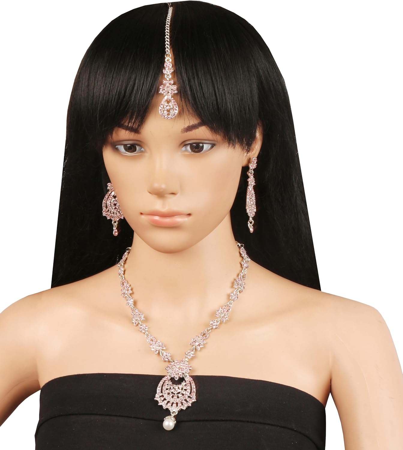 Touchstone Indian Bollywood Gorgeous intricate Workmanship Sparkling Rhinestone crystal wedding Designer Jewelry Necklace Set In Gold or Silver Tone For Women. - Image 9