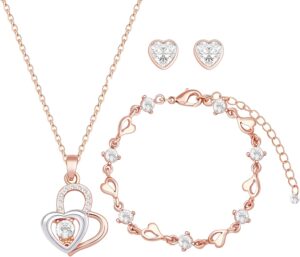 Love Heart Bridesmaid Jewelry Set for Women 1-4-6-8 Sets 18K Gold & Rose Gold & Silver Plated Pave Rhinestone With Crystal Necklace Earrings Bracelet Set Gift for Wedding/Engagement/Anniversary