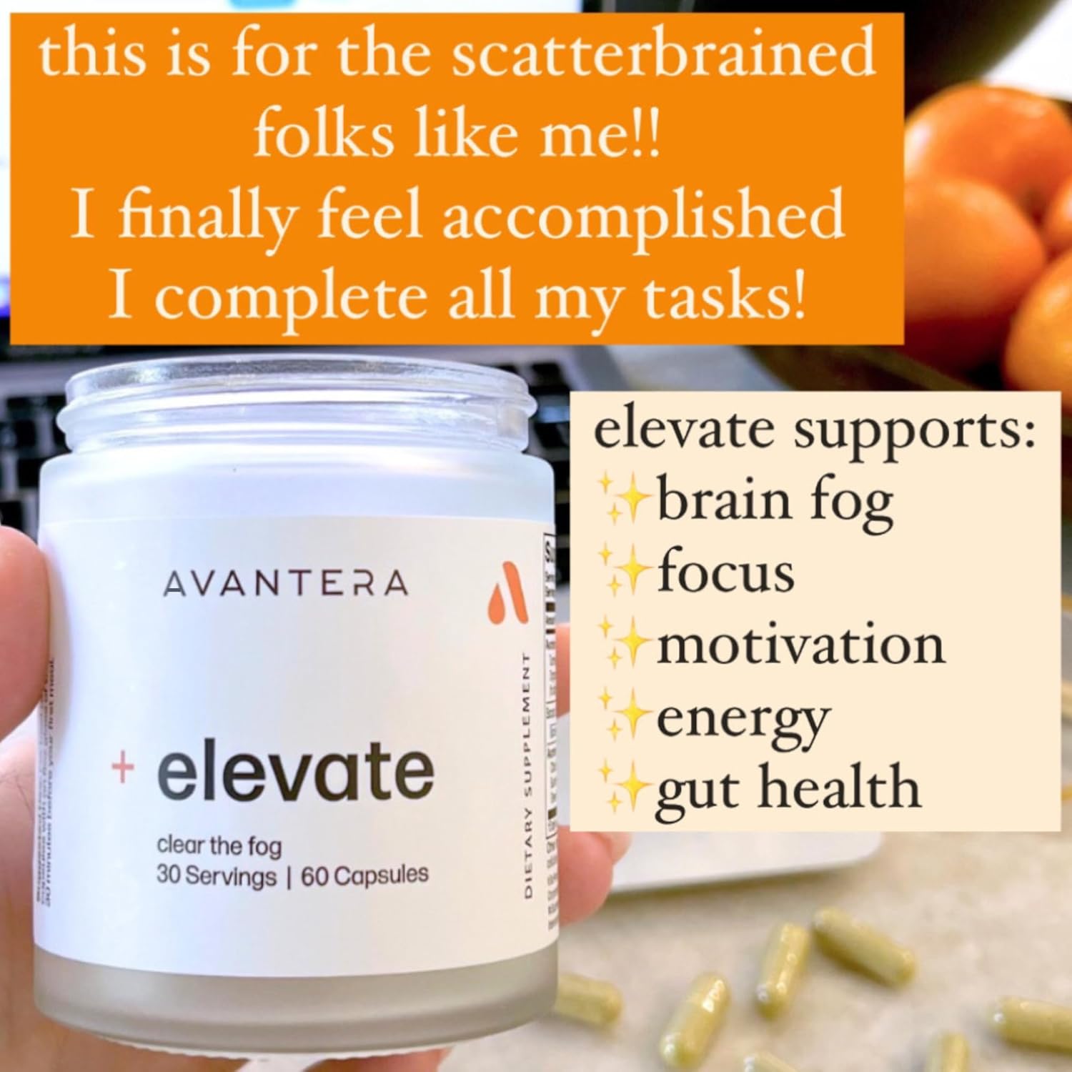 Avantera Elevate Premium Nootropic Supplement - Beat Brain Fog - Best Focus Supplements for Memory & Focus Support - Energy Without Crash - 60 Count Pills for Women & Men - Image 8