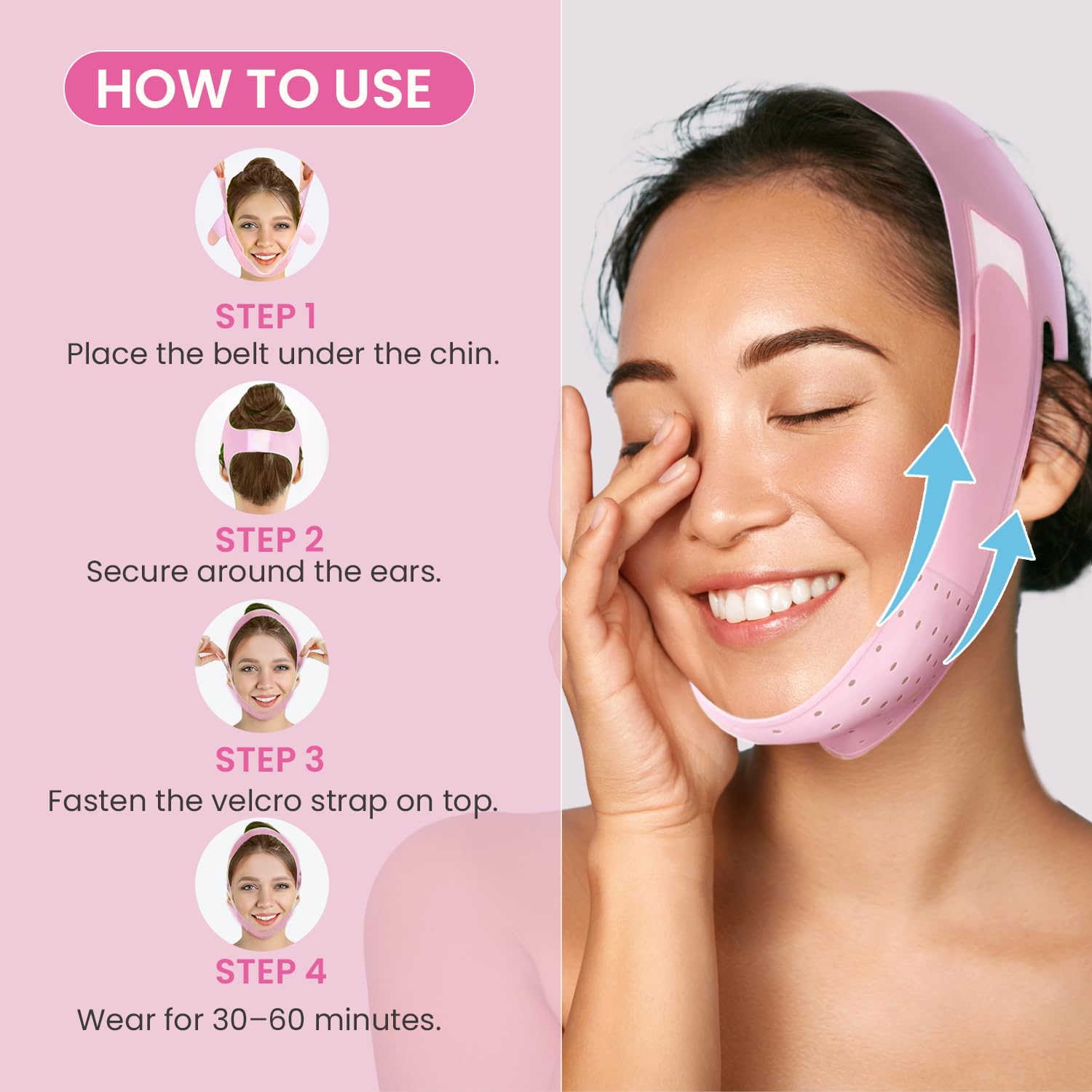 V-Line Lifting Mask Chin Strap: Reusable Face Lift Tape Chin Strap for Sleeping Jaw Exerciser, Pink 1 - Image 6