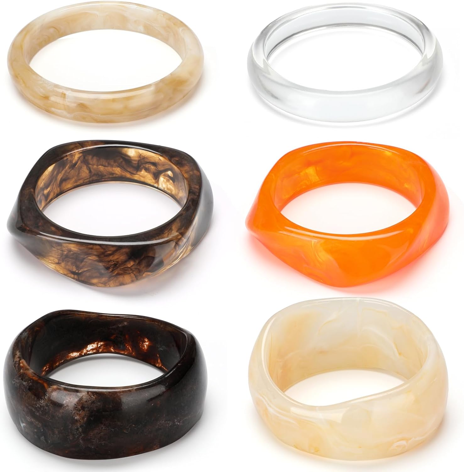 6 Pcs Acrylic Resin Chunky Bangle Bracelets for Women Punk Bangle Geometric Wide Bracelets Thick Acetate Jewelry