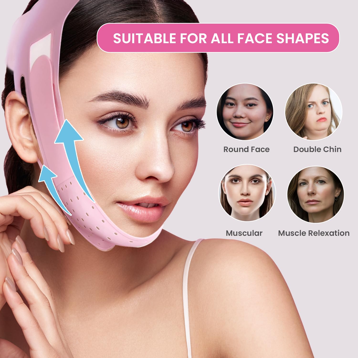 V-Line Lifting Mask Chin Strap: Reusable Face Lift Tape Chin Strap for Sleeping Jaw Exerciser, Pink 1 - Image 3