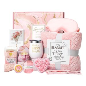 Self-Care Kit Birthday Gift For Women, Luxury Roses Relaxing Spa And Flannel Blanket Kit For Mom Her Friends Sister