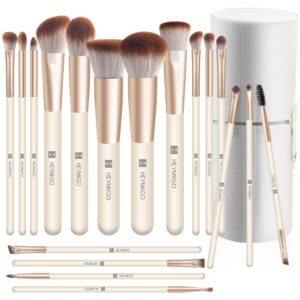 HEYMKGO Makeup Brushes,18Pcs Makeup Brushes Set Professional Premium Synthetic Foundation Powder Blush Blending Face Brush Kit, Eyeshadow Set Brush Set Kit with Case(Apricot)