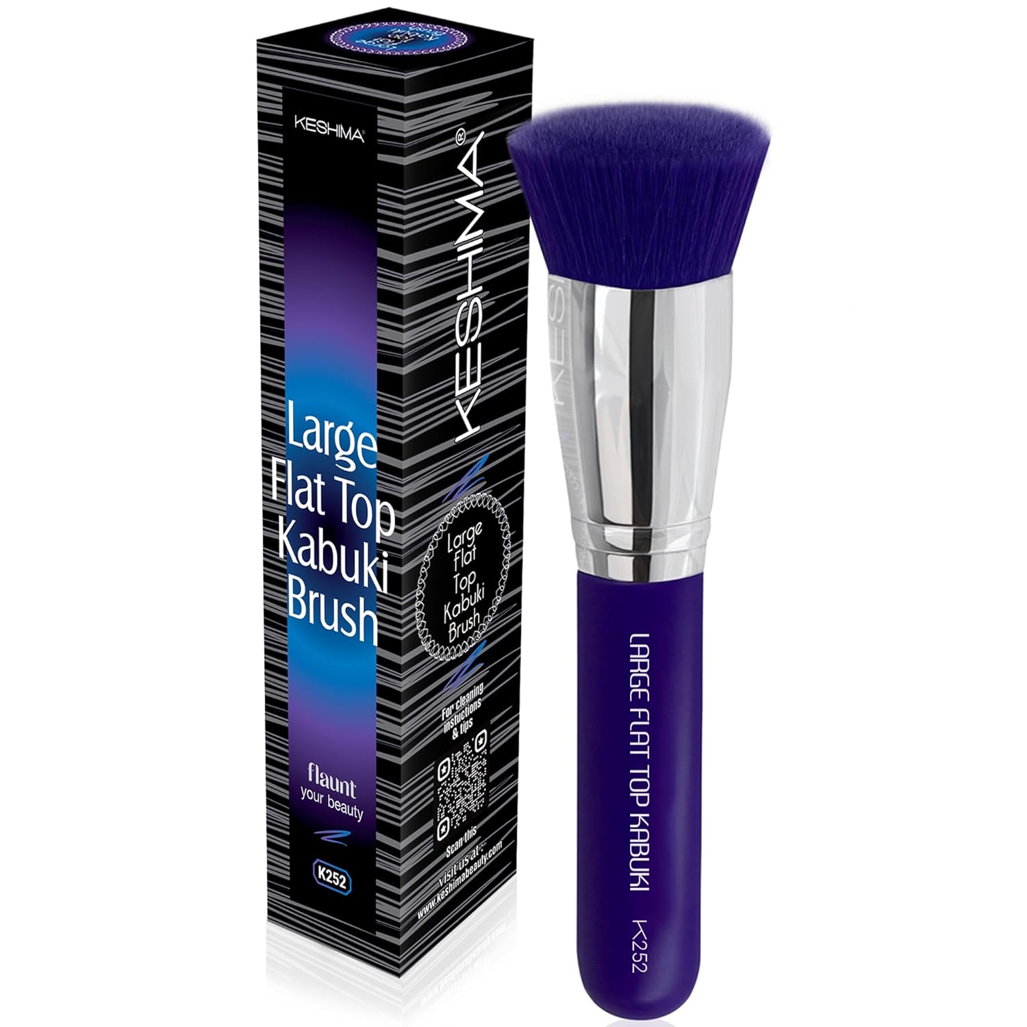 Keshima Large Flat Top Kabuki Foundation Brush - Neon Purple Premium Makeup Brush for Liquid, Cream, and Powder - Buffing, Blending, and Face - 1.6" Top Diameter