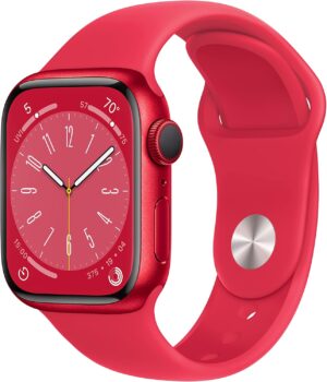 Apple Watch Series 8 (GPS, 41MM) – (Product) RED Aluminum Case with (Product) RED Sport Band S/M (Renewed Premium)