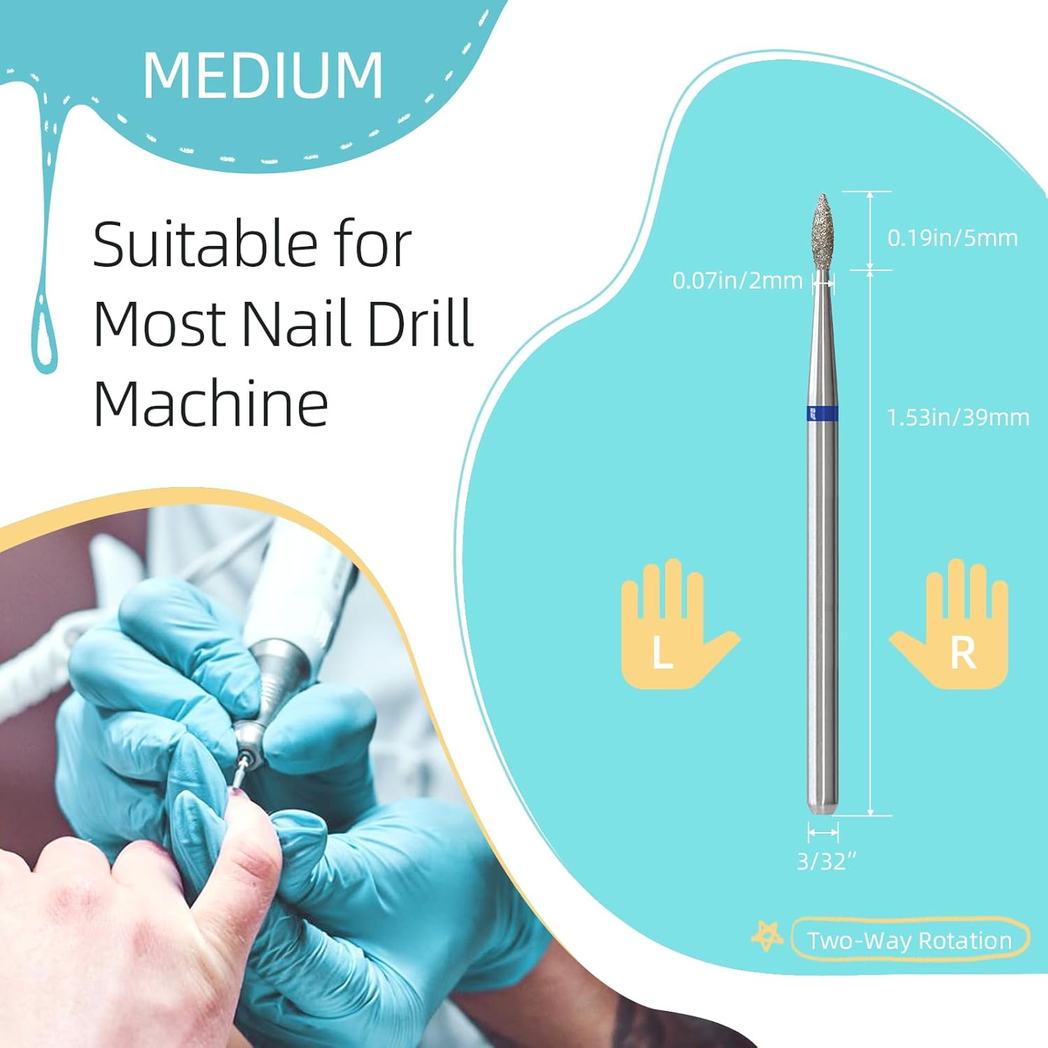 2mm Short Flame Cuticle Clean Nail Drill Bit, 5Pcs/Set Russian Diamond Nail Bits Professional Safety Under Nail Cleaner Burr for Cuticle Dead Skin, Electric Nails Drill cessories, Medium - Image 4