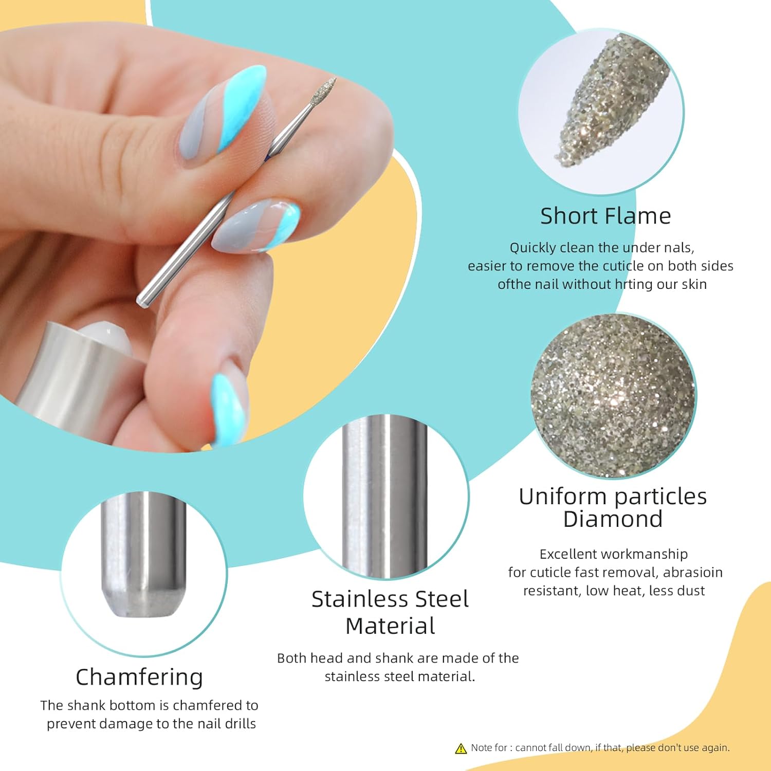 2mm Short Flame Cuticle Clean Nail Drill Bit, 5Pcs/Set Russian Diamond Nail Bits Professional Safety Under Nail Cleaner Burr for Cuticle Dead Skin, Electric Nails Drill cessories, Medium - Image 5